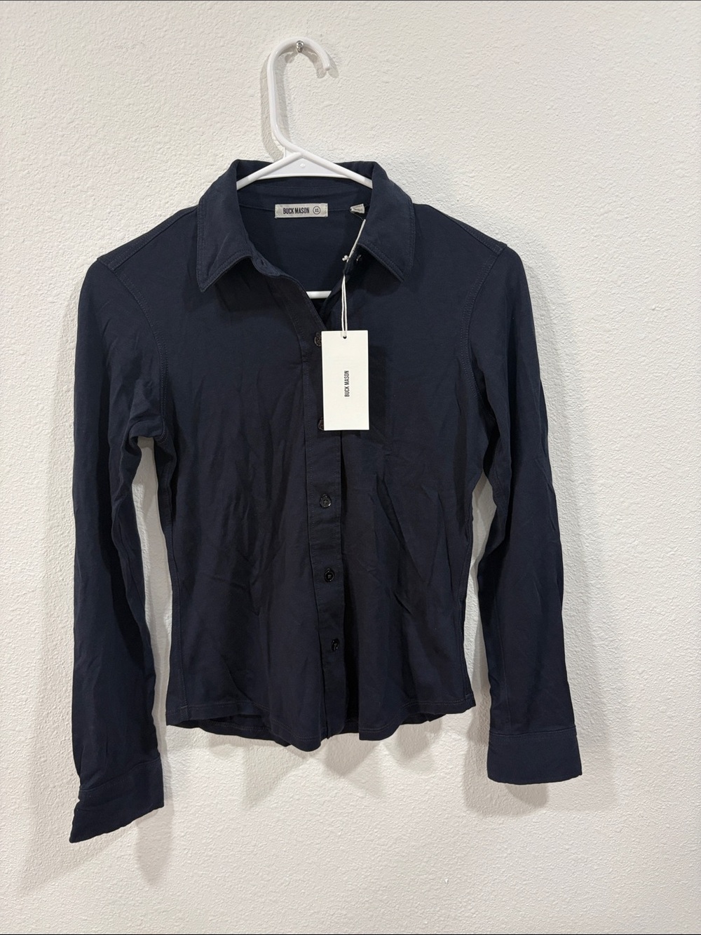 Buck Mason Women's Dark Navy Fluid Jersey Bungalow Long Sleeve XS Retail $148